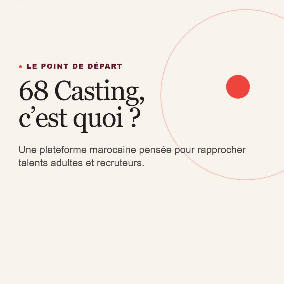 68 Casting, c’est quoi ? Une plateforme marocaine pour rapprocher les talents adultes et les recruteurs.