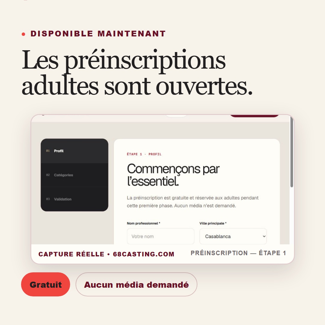 Les préinscriptions adultes sont ouvertes gratuitement et sans média demandé.