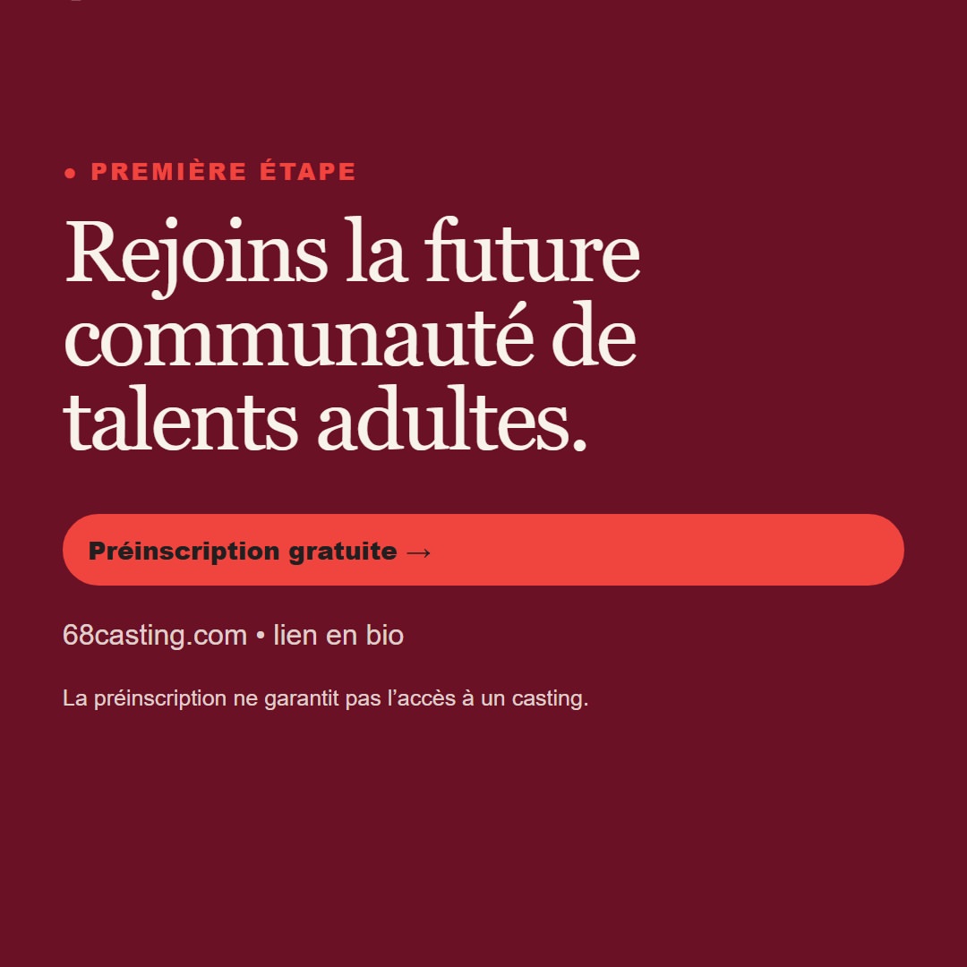 Invitation à rejoindre gratuitement la future communauté de talents adultes de 68 Casting.