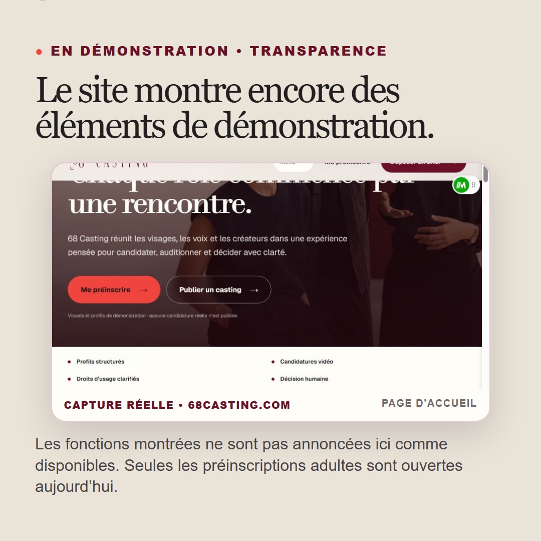 Transparence : le site contient encore des éléments de démonstration et seules les préinscriptions adultes sont ouvertes.